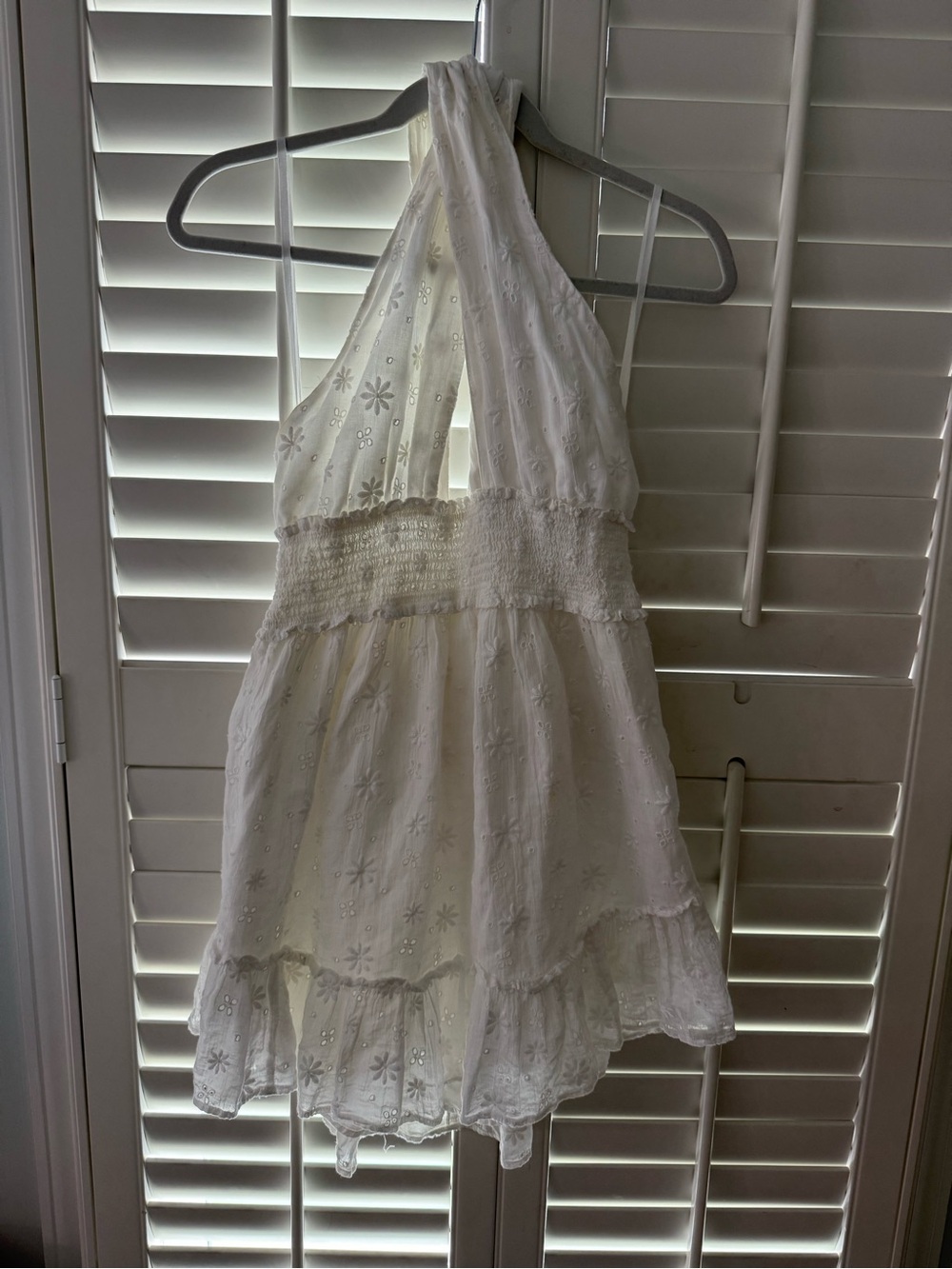 aerie White Eyelet Halter Sundress